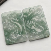 冰种晴水缅甸翡翠A货龙凤牌挂件（一对）