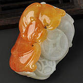 糯冰种红黄翡缅甸翡翠A货福在眼前挂件