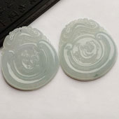 冰种晴水缅甸翡翠A货双龙如意挂件（一对）