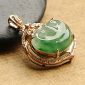 冰种飘翠缅甸翡翠A货镶玫瑰金如意胸坠（真钻）