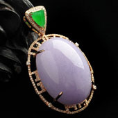 糯冰种紫罗兰阳绿缅甸翡翠A货镶玫瑰金胸坠（真钻）