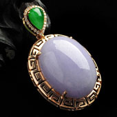 糯冰种紫罗兰阳绿缅甸翡翠A货镶玫瑰金胸坠（真钻）