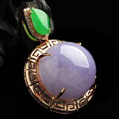 糯冰种紫罗兰阳绿缅甸翡翠A货镶玫瑰金胸坠（真钻）