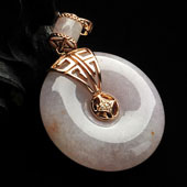 糯冰种紫罗兰缅甸翡翠A货镶玫瑰金平安扣胸坠（真钻）