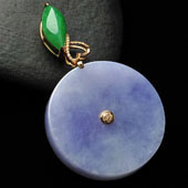 糯冰种紫罗兰阳绿缅甸翡翠A货镶玫瑰金平安扣胸坠（真钻）