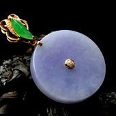 糯冰种紫罗兰阳绿缅甸翡翠A货镶玫瑰金平安扣胸坠（真钻）