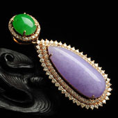 糯冰种紫罗兰阳绿缅甸翡翠A货镶玫瑰金水滴胸坠（真钻）