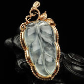 冰玻种无色缅甸翡翠A货镶玫瑰金金枝玉叶胸坠（真钻）