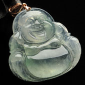 冰玻种飘花缅甸翡翠A货玉佛挂件