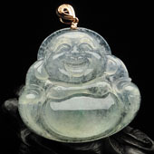 冰玻种略飘花缅甸翡翠A货玉佛挂件