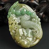 糯冰种黄加绿缅甸翡翠A货花开富贵挂件