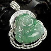 冰种飘翠缅甸翡翠A货镶白金玉佛胸坠（真钻）
