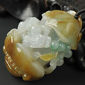 糯冰种三彩缅甸翡翠A货螭龙如意挂件