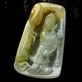 冰种黄翡飘花缅甸翡翠A货观音挂件