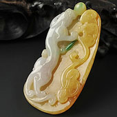 糯冰种三彩缅甸翡翠A货螭龙如意挂件