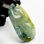 冰种黄翡飘花缅甸翡翠A货如意挂件