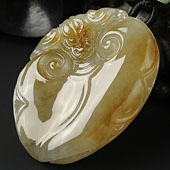 冰种褐黄翡缅甸翡翠A货福寿如意挂件