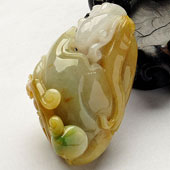 糯冰种三彩缅甸翡翠A货双龙如意挂件