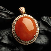 糯冰种红黄翡缅甸翡翠A货镶玫瑰金胸坠（真钻）