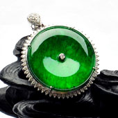 冰种正阳绿缅甸翡翠A货镶白金平安扣胸坠（真钻）