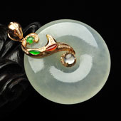 冰种晴水缅甸翡翠A货镶玫瑰金平安扣胸坠（真钻）