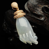 冰种淡晴水缅甸翡翠A货镶玫瑰金扣佛手胸坠（真钻）