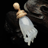 冰种淡晴水缅甸翡翠A货镶玫瑰金扣佛手胸坠（真钻）