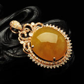 糯冰种黄翡缅甸翡翠A货镶玫瑰金胸坠（真钻）