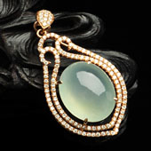 冰种晴水缅甸翡翠A货镶玫瑰金胸坠（真钻）