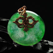 冰种飘翠缅甸翡翠A货镶玫瑰金平安扣胸坠（真钻）