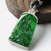 冰种浓绿缅甸翡翠A货镶白金四君子胸坠（真钻）