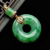 糯冰种飘翠缅甸翡翠A货镶玫瑰金平安环胸坠（真钻）