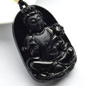 细糯种墨翠缅甸翡翠A货观音挂件