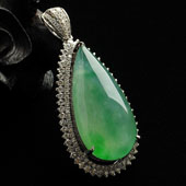 冰种飘翠缅甸翡翠A货镶白金水滴胸坠（真钻）