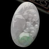 糯冰种淡春带彩缅甸翡翠A货鼠数钱挂件