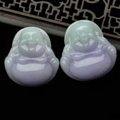 糯冰种晴水紫罗兰缅甸翡翠A货玉佛（一对）