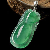 冰种绿晴水飘花缅甸翡翠A货如意挂件