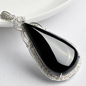 冰种墨翠缅甸翡翠A货镶白金水滴胸坠（真钻）