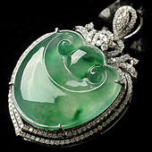 冰种绿晴水飘花缅甸翡翠A货镶白金如意胸坠（真钻）