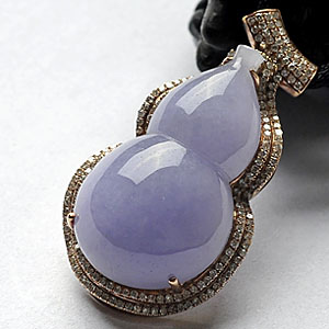 糯冰种紫罗兰缅甸翡翠A货镶玫瑰金葫芦胸坠（真钻）