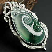 冰种飘花缅甸翡翠A货镶白金如意胸坠