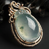 冰种飘花缅甸翡翠A货镶玫瑰金福瓜胸坠