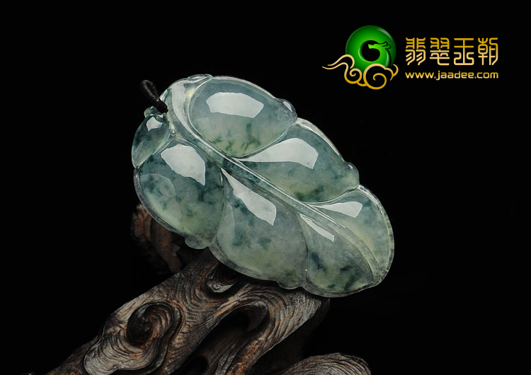 冰种飘花缅甸翡翠A货叶子挂件