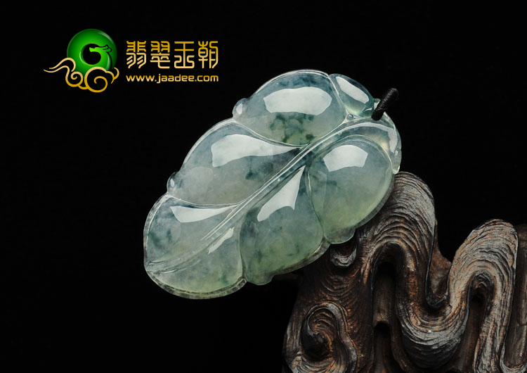 冰种飘花缅甸翡翠A货叶子挂件
