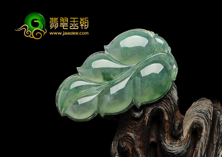 冰种飘花缅甸翡翠A货叶子挂件