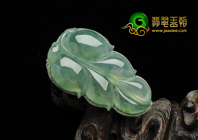 冰种飘花缅甸翡翠A货叶子挂件