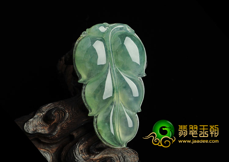 冰种飘花缅甸翡翠A货叶子挂件