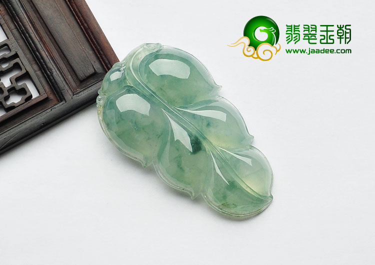 冰种飘花缅甸翡翠A货叶子挂件