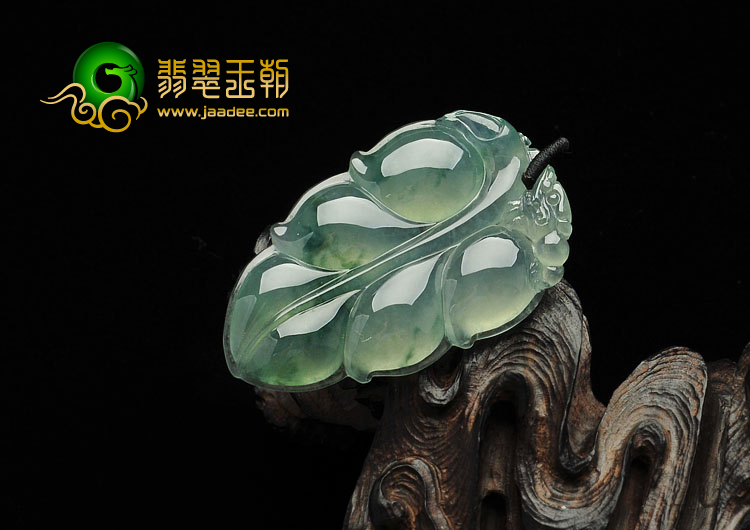 冰种飘花缅甸翡翠A货叶子挂件