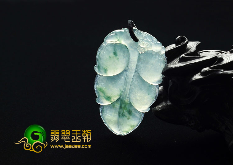 冰种飘花缅甸翡翠A货叶子挂件